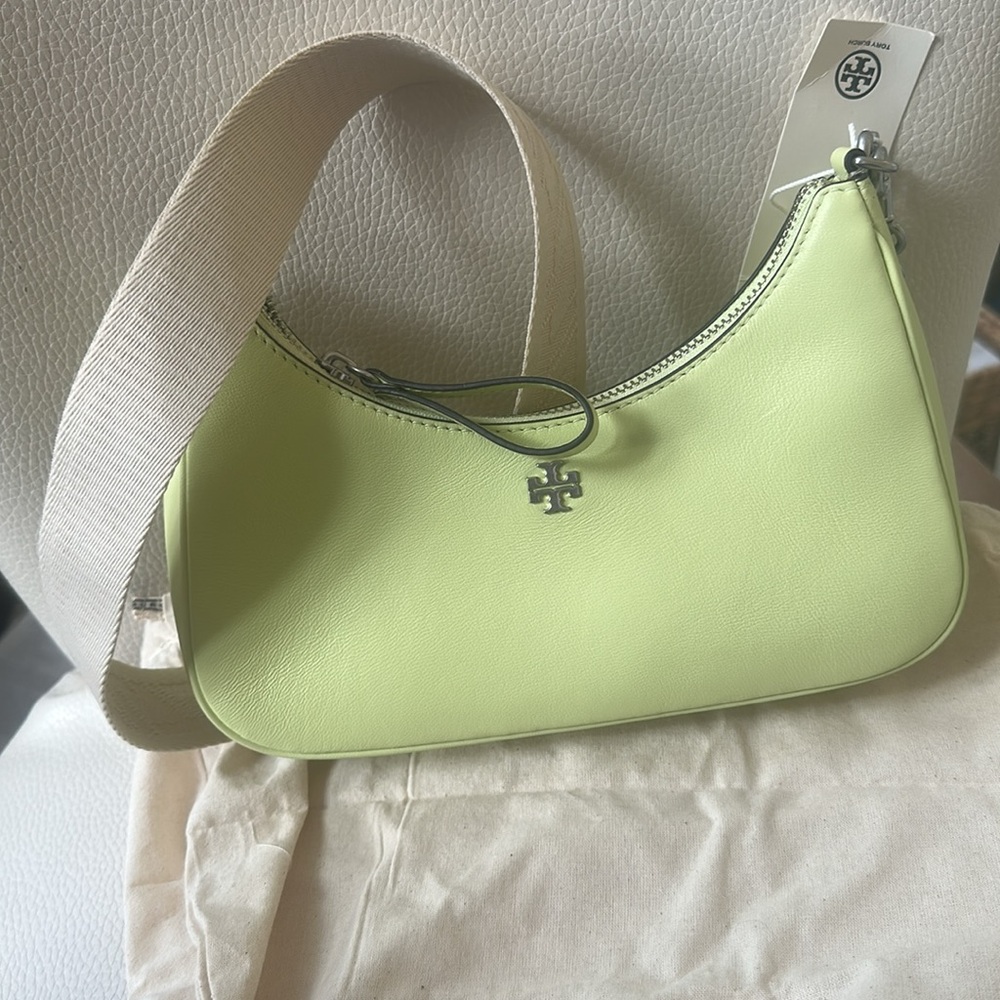 Tory Burch NWT Small Mercer Crescent Shoulder Bag convertible strap Lime Sorbet - Picture 11 of 14